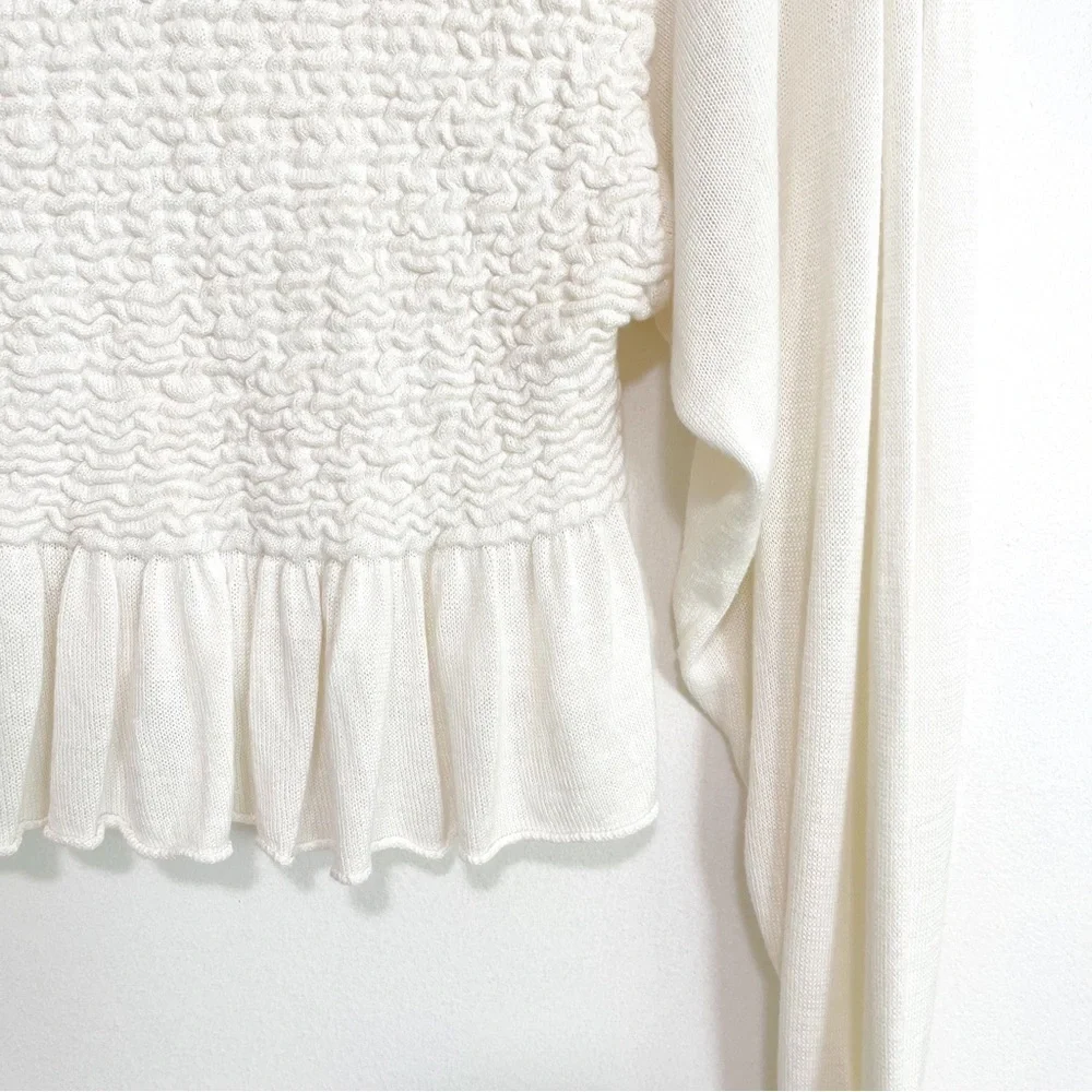 BOGO! Free People Free Spirit Smocked Peplum Pullover Sweater Cream XS